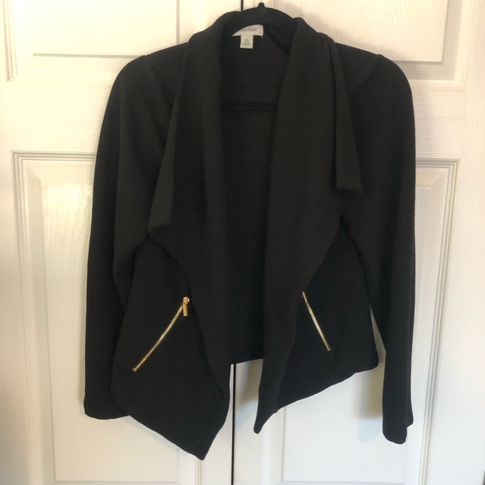 Black and Gold Calvin Klein Ribbed Flyaway Jacket Size M